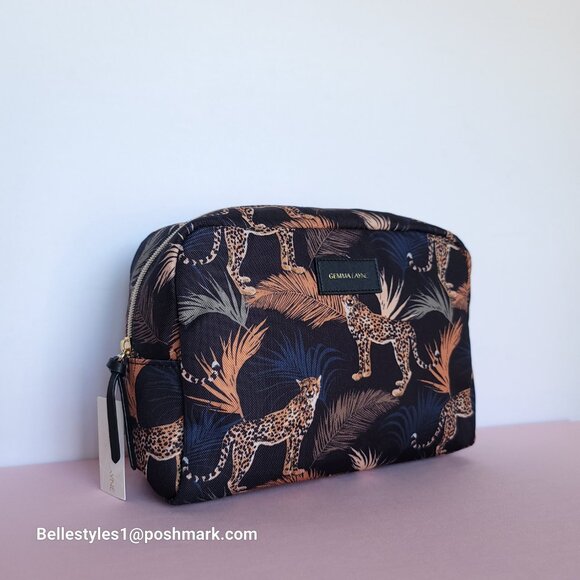 GEMMA LAYNE Travel Cosmetic Fabric Organizer Case w Animal Print- Black multi⭐ - Picture 3 of 16